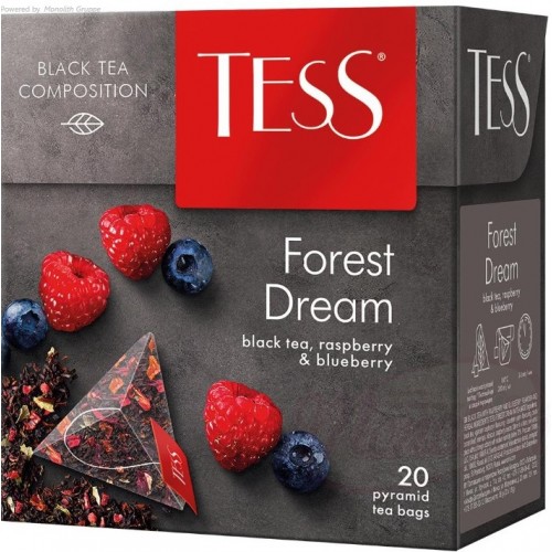 Чай чёрный "Tess Forest Dream", ароматизированный- малина и черника, с листьями смородины, розой и гибискусом. 20 пак